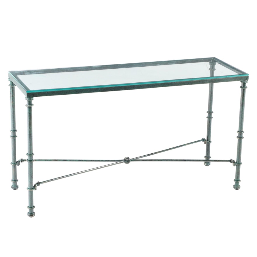 Wrought Iron Sofa Table in Green Epoxy Finish