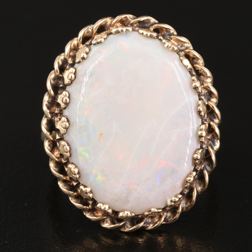 10K Opal Oval Ring with Rope Border