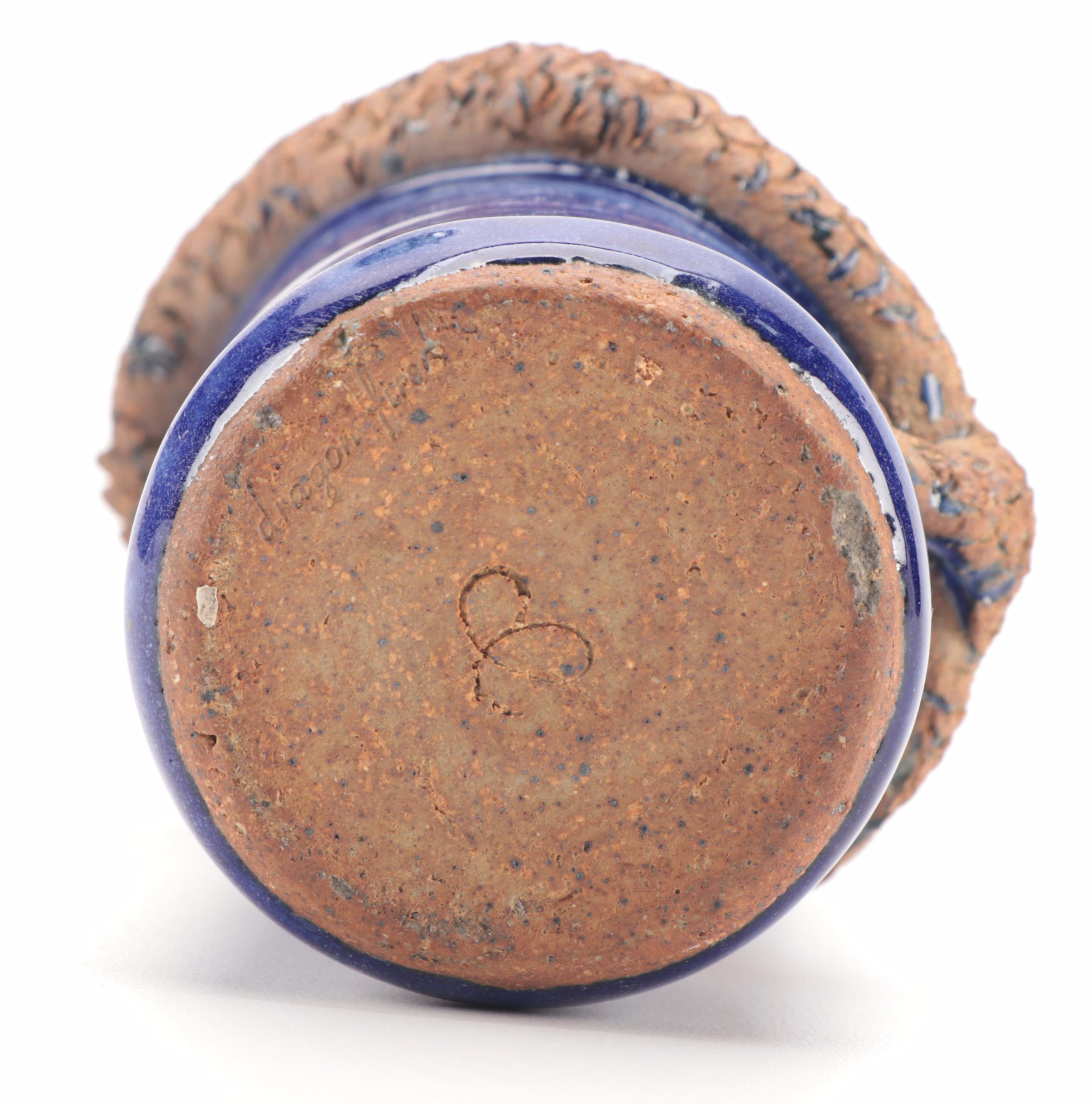 Dragon Fired Studio Pottery Cylindrical Vase with Applied Coiled Dragon