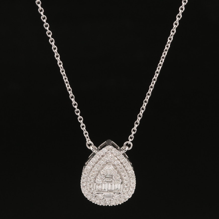 14K 1.17 CTW Diamond Double Halo Pendant Necklace