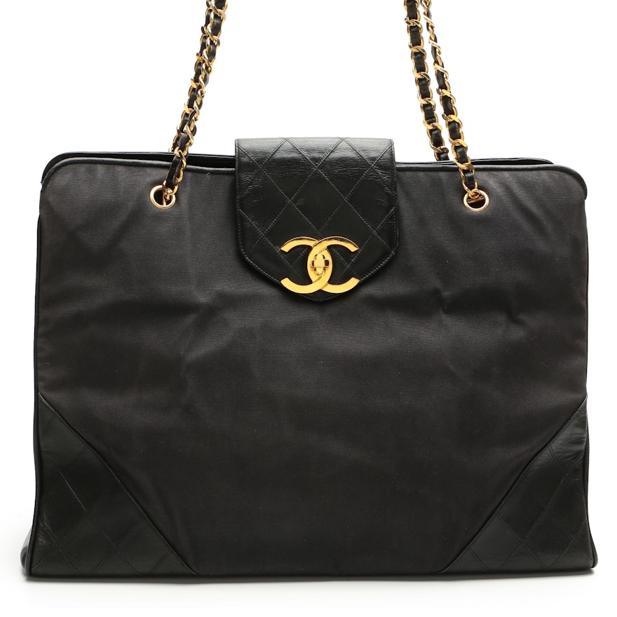 Chanel Black Canvas and Quilted Leather Chain Tote