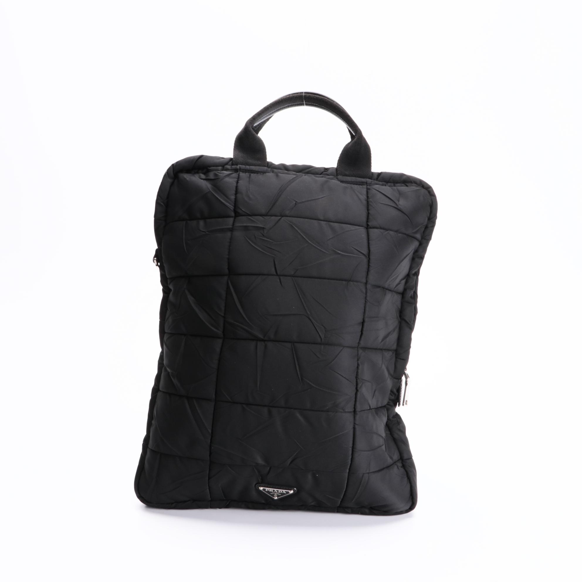 Prada Black Quilted Tessuto Nylon Travel Zip Tote