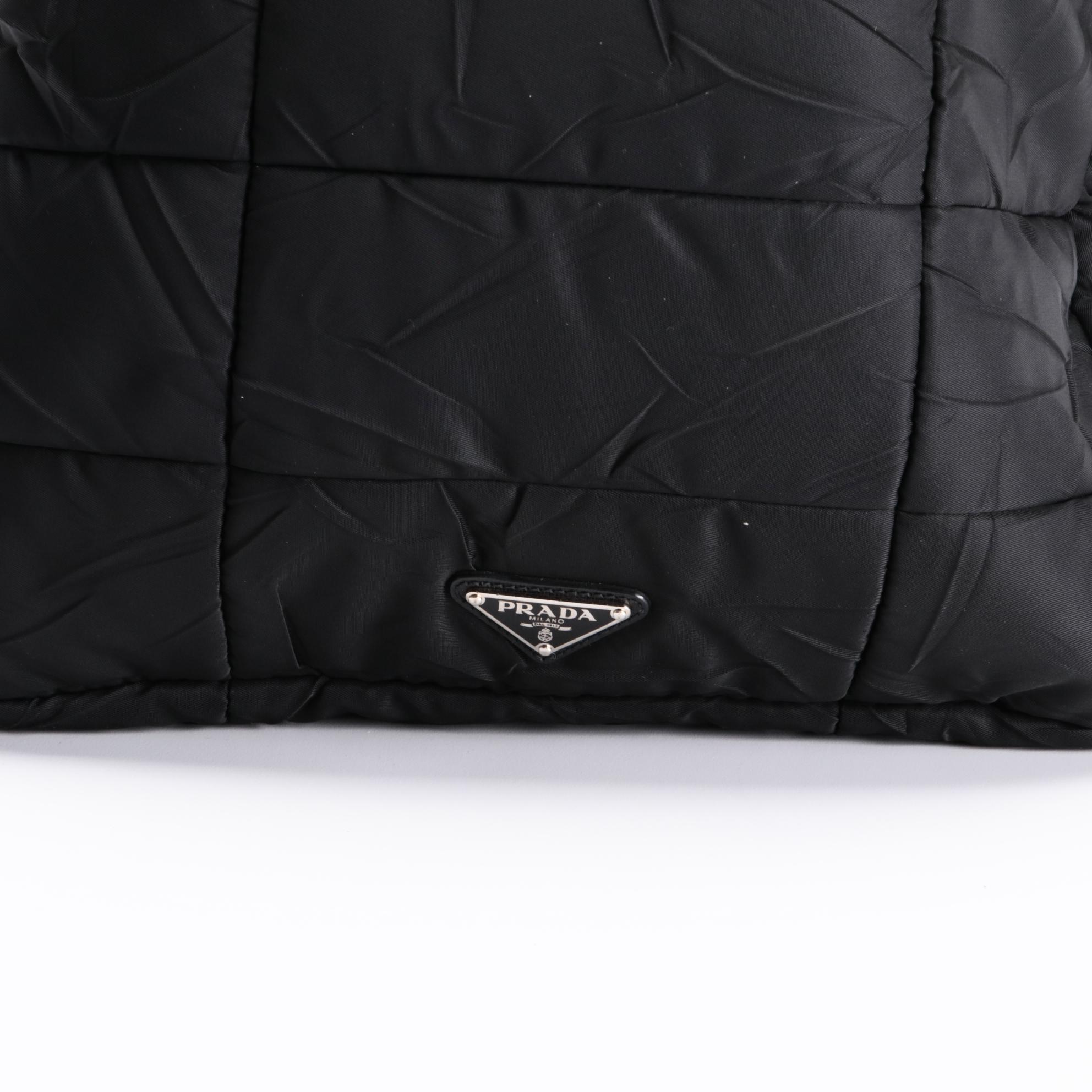 Prada Black Quilted Tessuto Nylon Travel Zip Tote