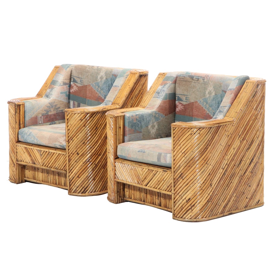 Pair of Art Deco Style Split-Bamboo Club Chairs, Late 20th Century