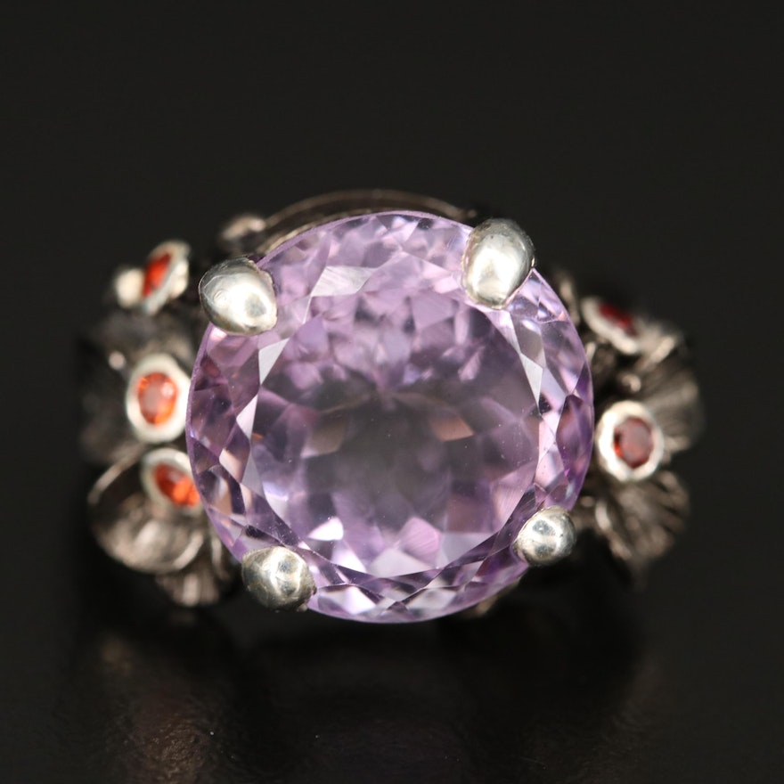 Sterling Amethyst and Garnet Ring Foliate Ring