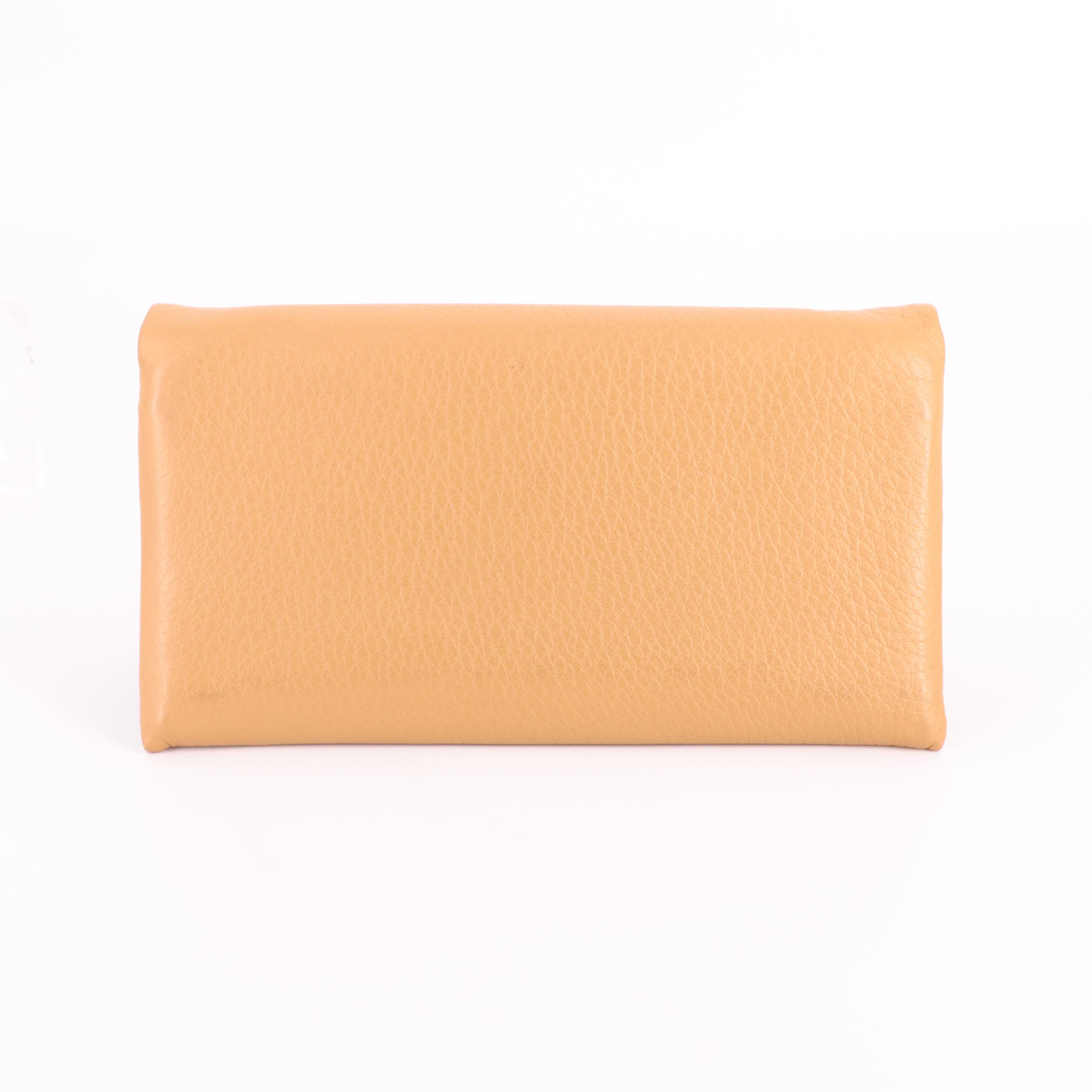 Prada Foldover Wallet in Tan Grained Leather