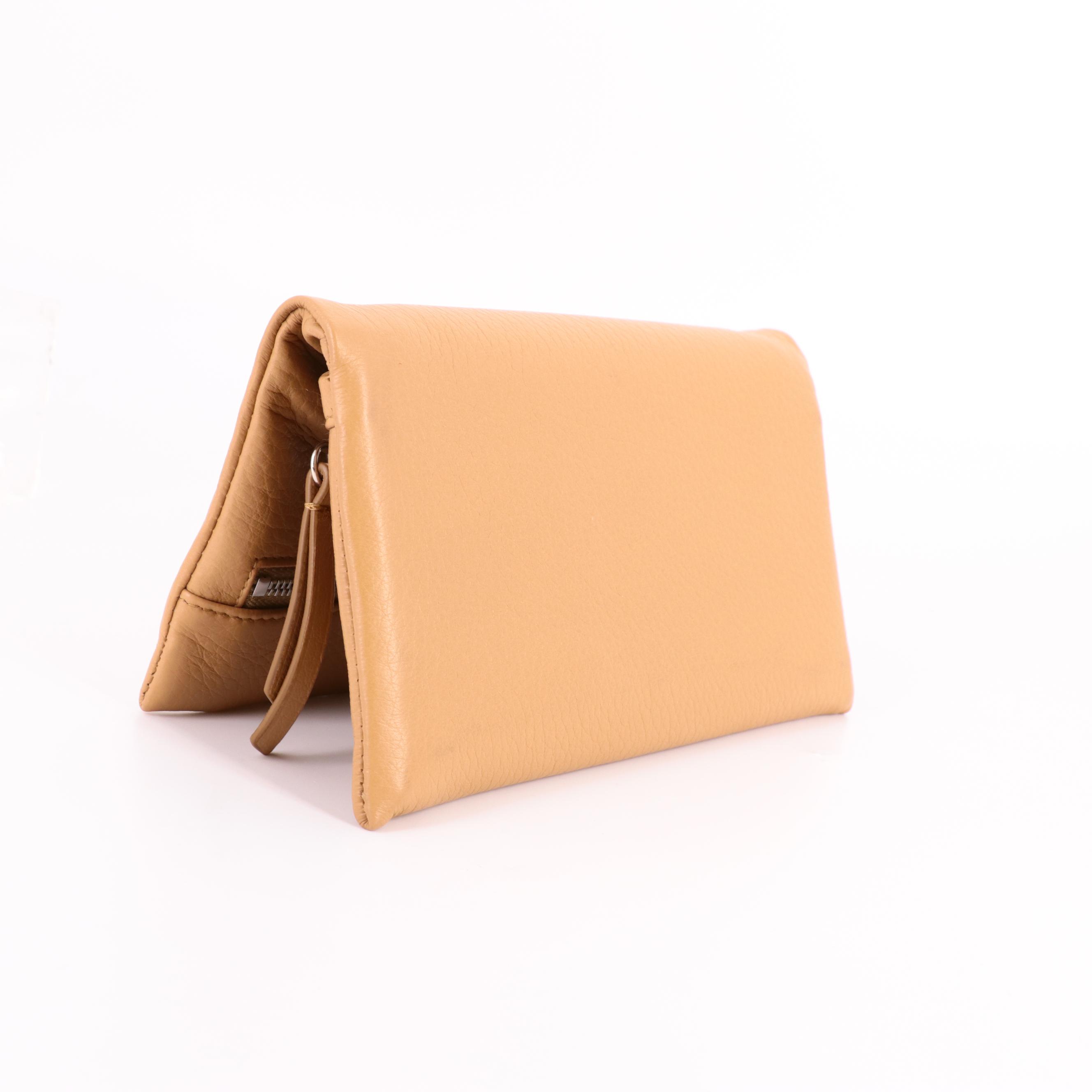 Prada Foldover Wallet in Tan Grained Leather