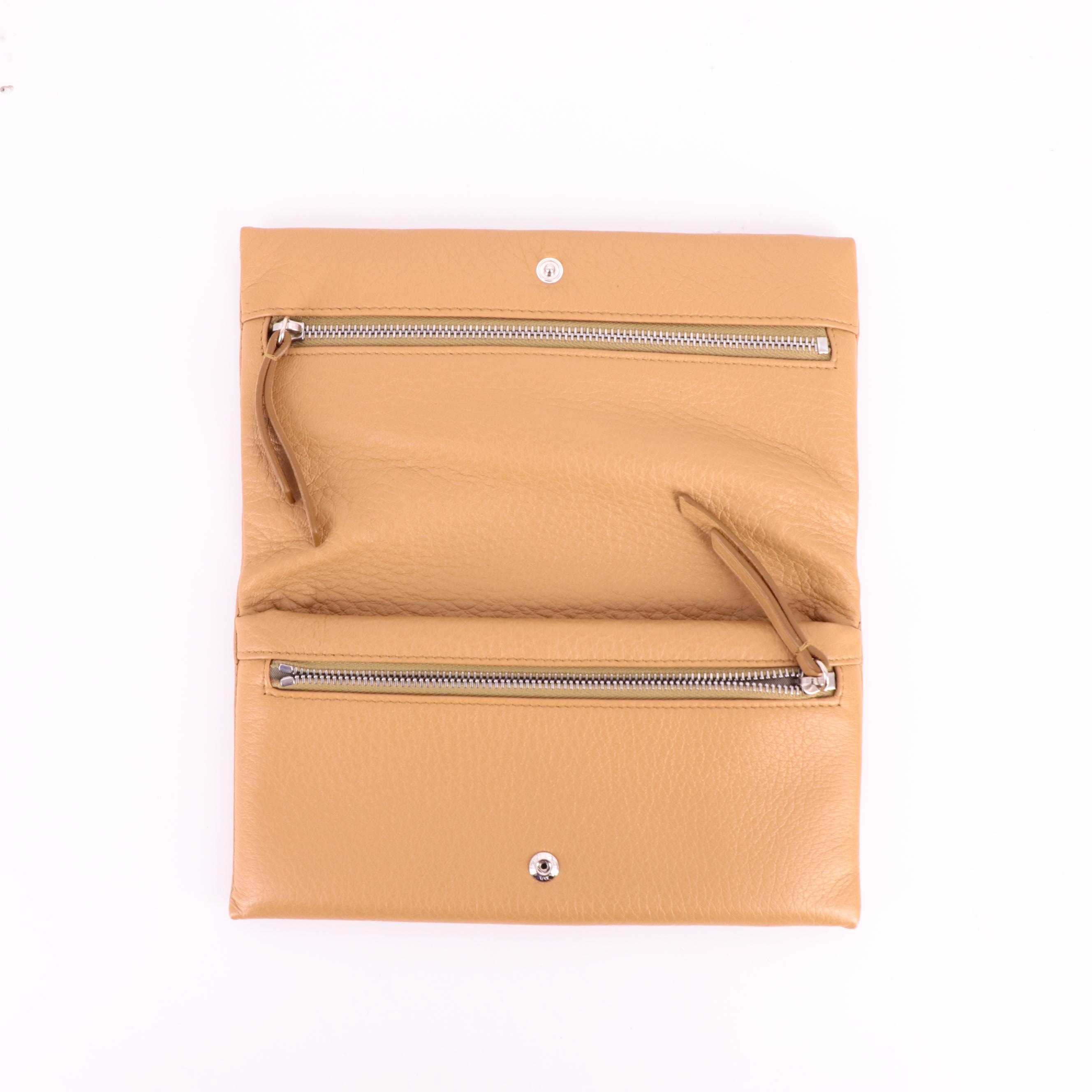 Prada Foldover Wallet in Tan Grained Leather