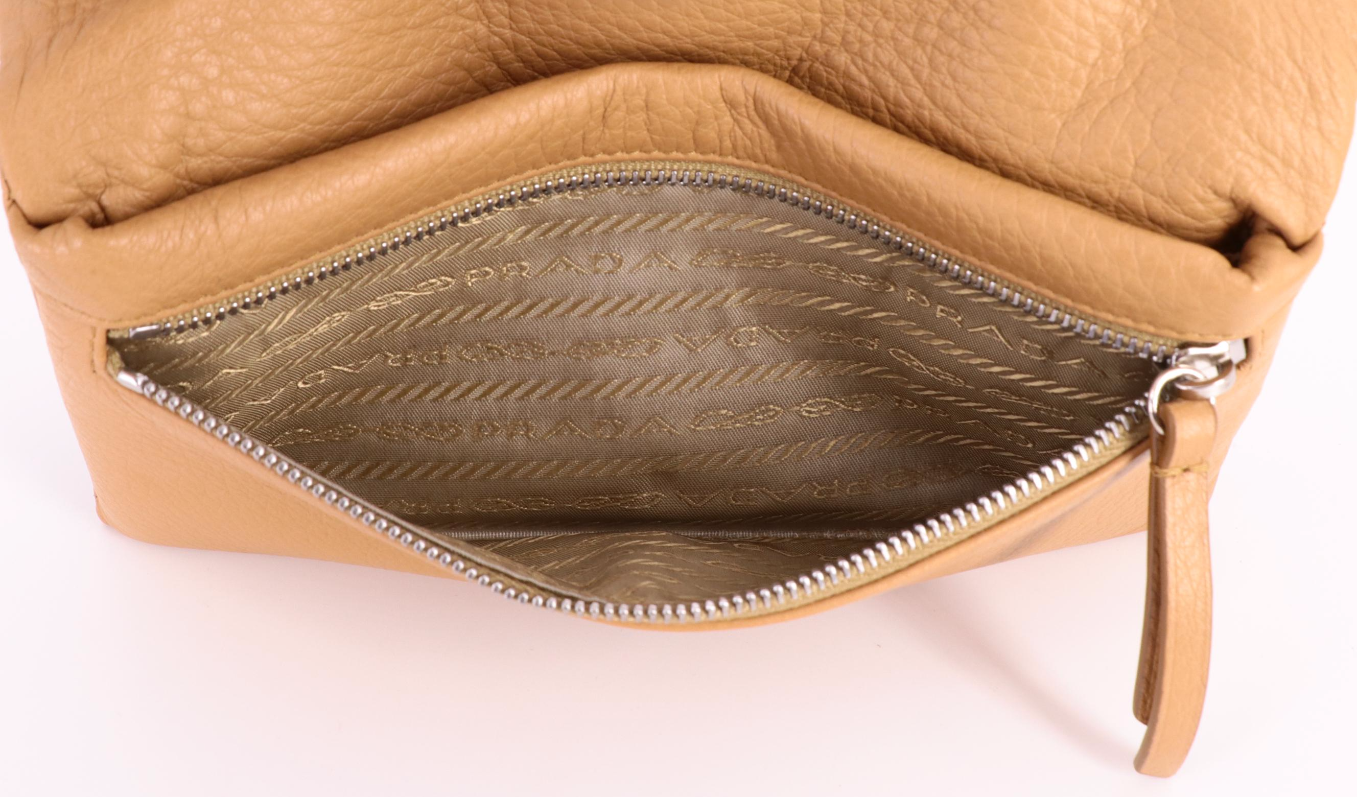 Prada Foldover Wallet in Tan Grained Leather