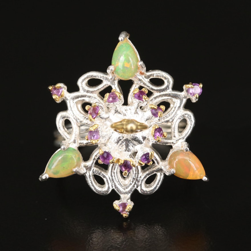 Sterling Silver Opal and Amethyst Ballerina Ring