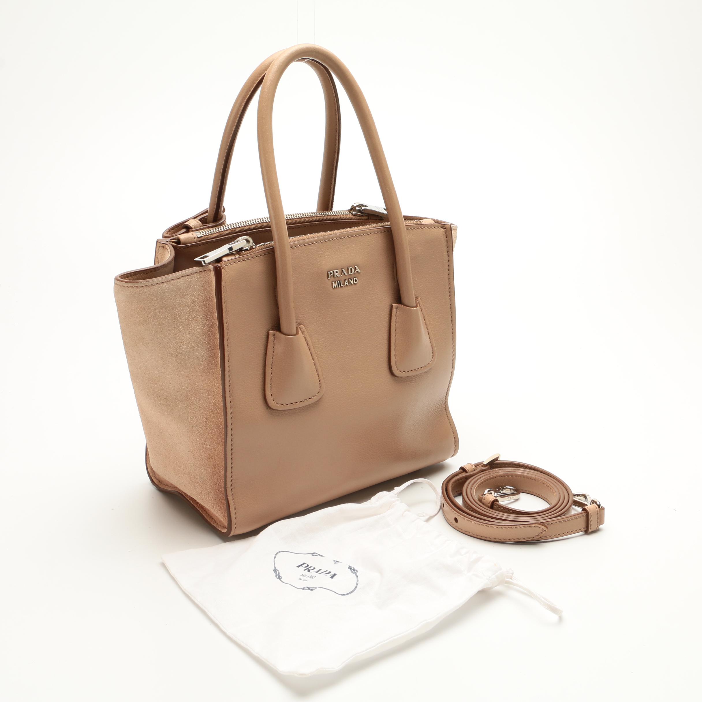 Prada Mini City Twin Pocket Tote in Beige Leather and Suede