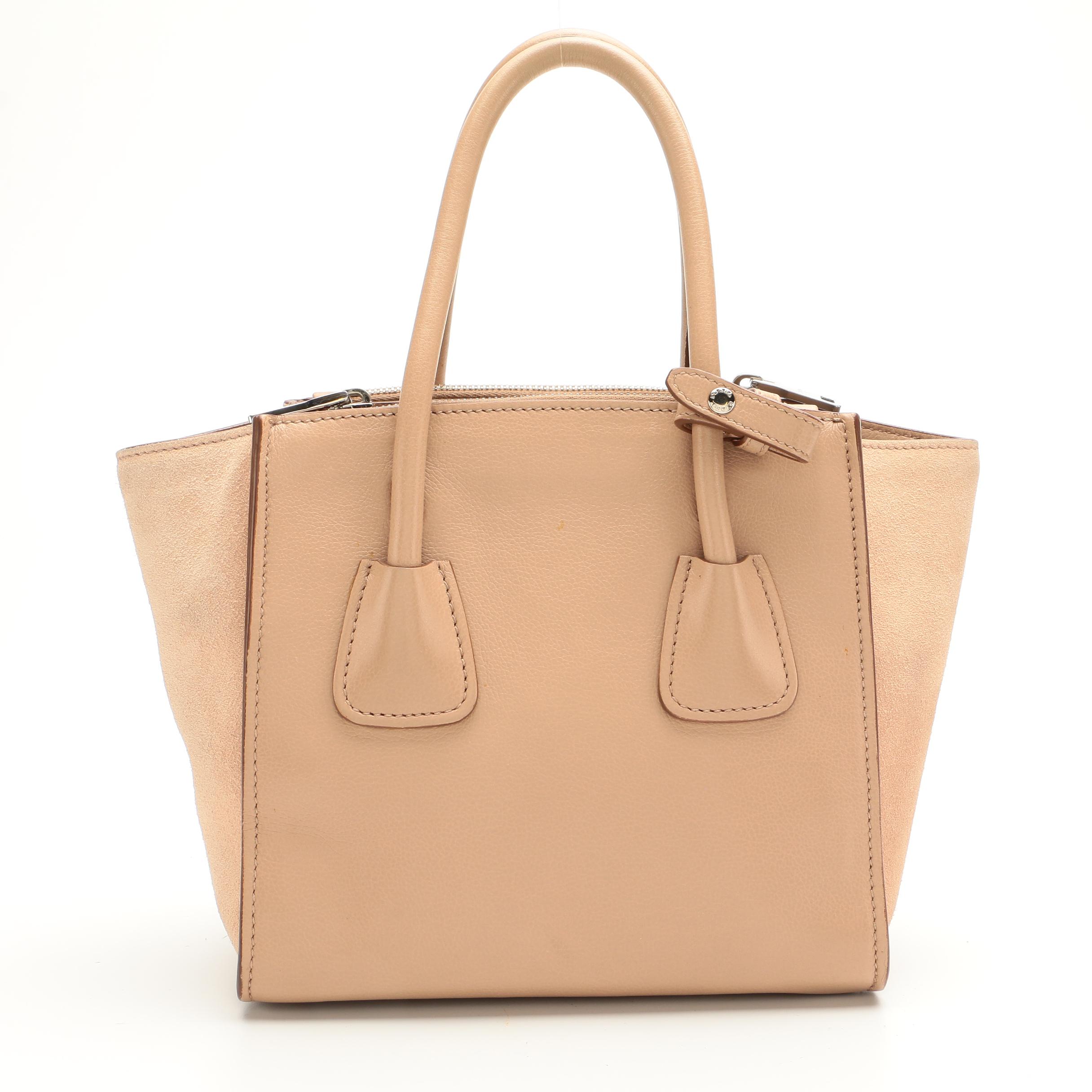 Prada Mini City Twin Pocket Tote in Beige Leather and Suede