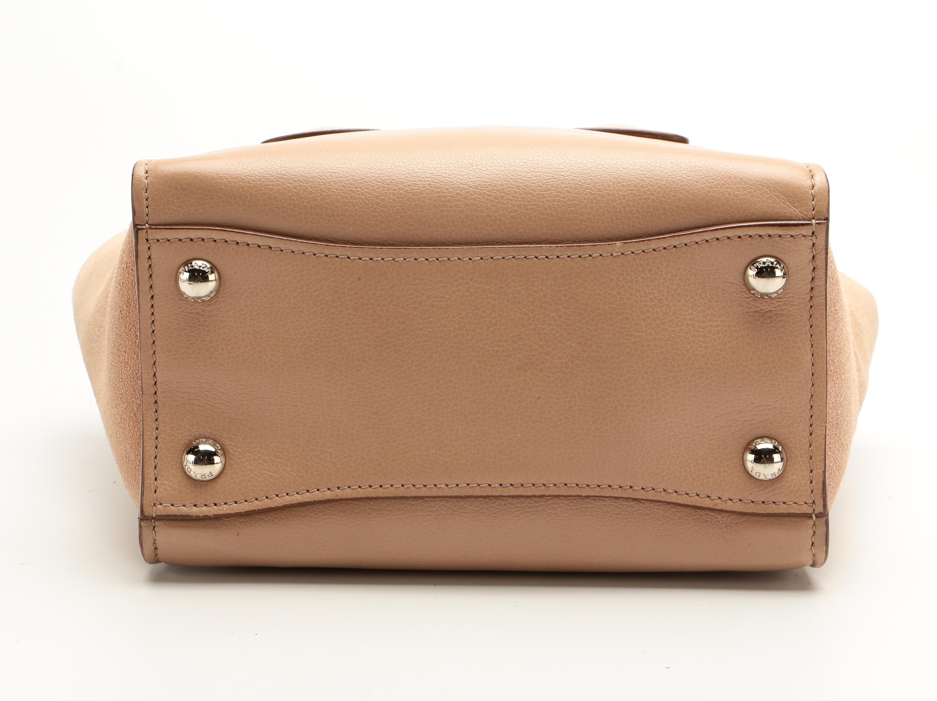 Prada Mini City Twin Pocket Tote in Beige Leather and Suede