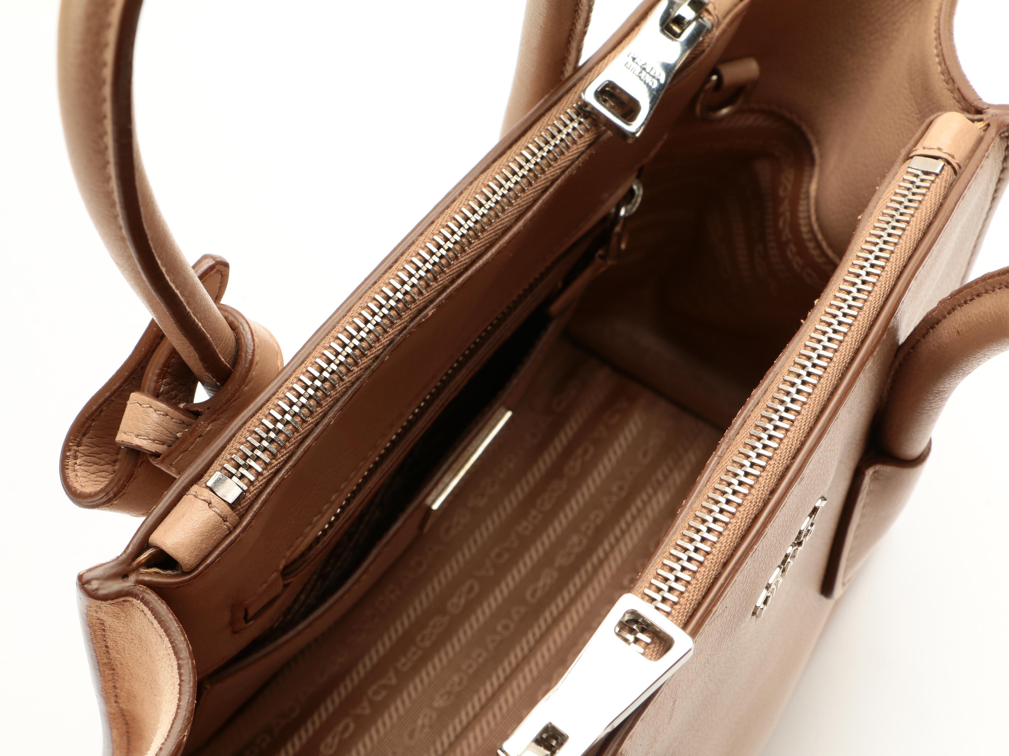 Prada Mini City Twin Pocket Tote in Beige Leather and Suede