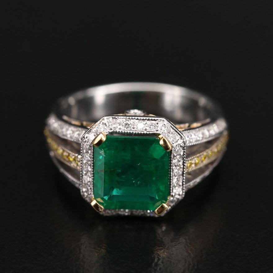 18K 2.10 CT Emerald and Diamond Ring