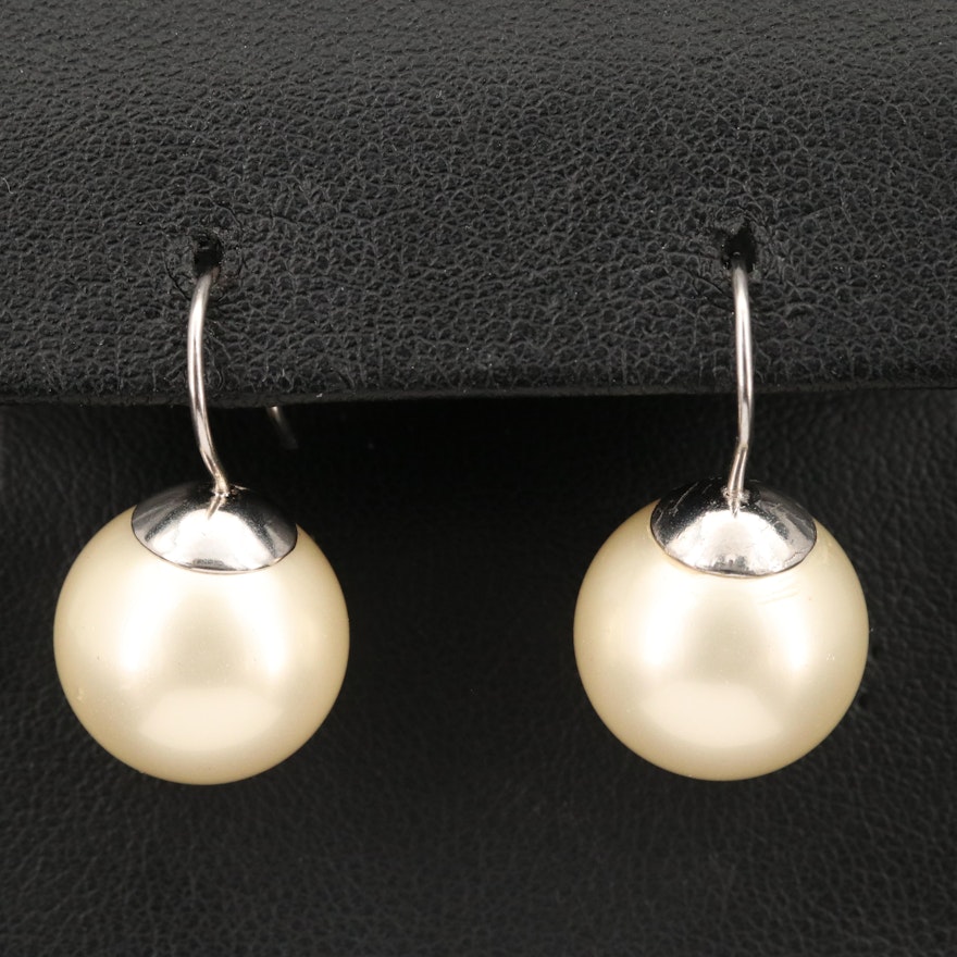 Sterling and Faux Pearl Drop Earrings