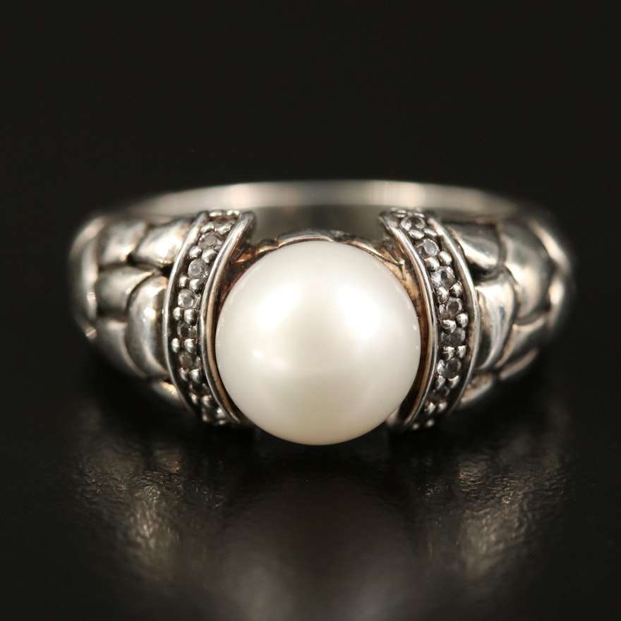 Sterling Pearl and Sapphire Ring