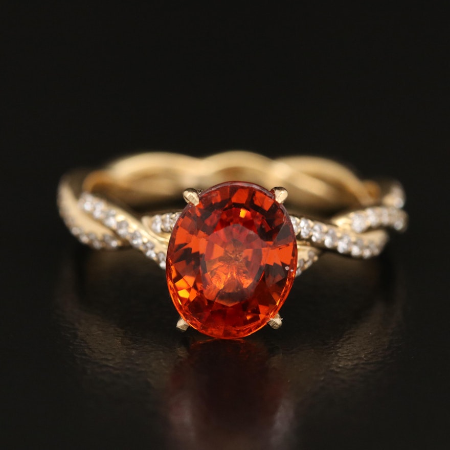 18K Spessartine Garnet  and Diamond Ring