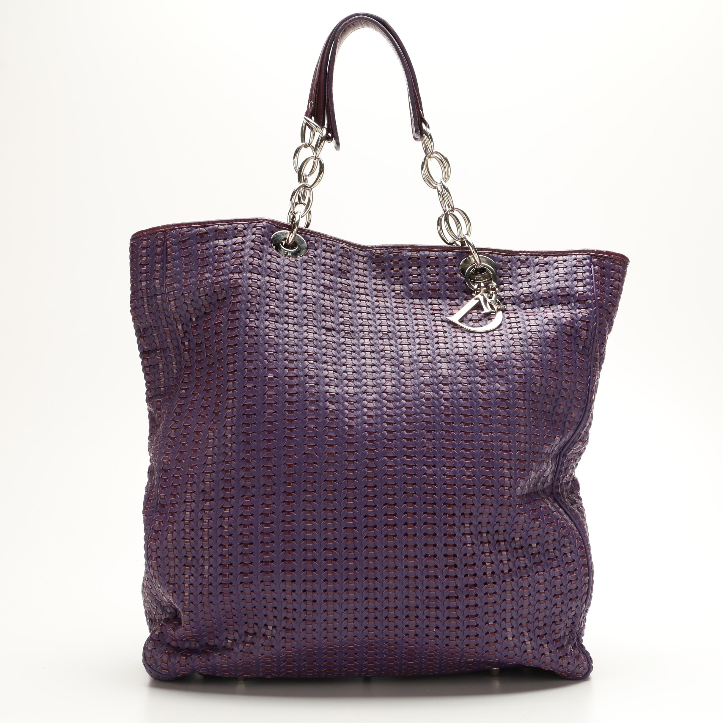 Christian Dior Purple Woven Leather Tote