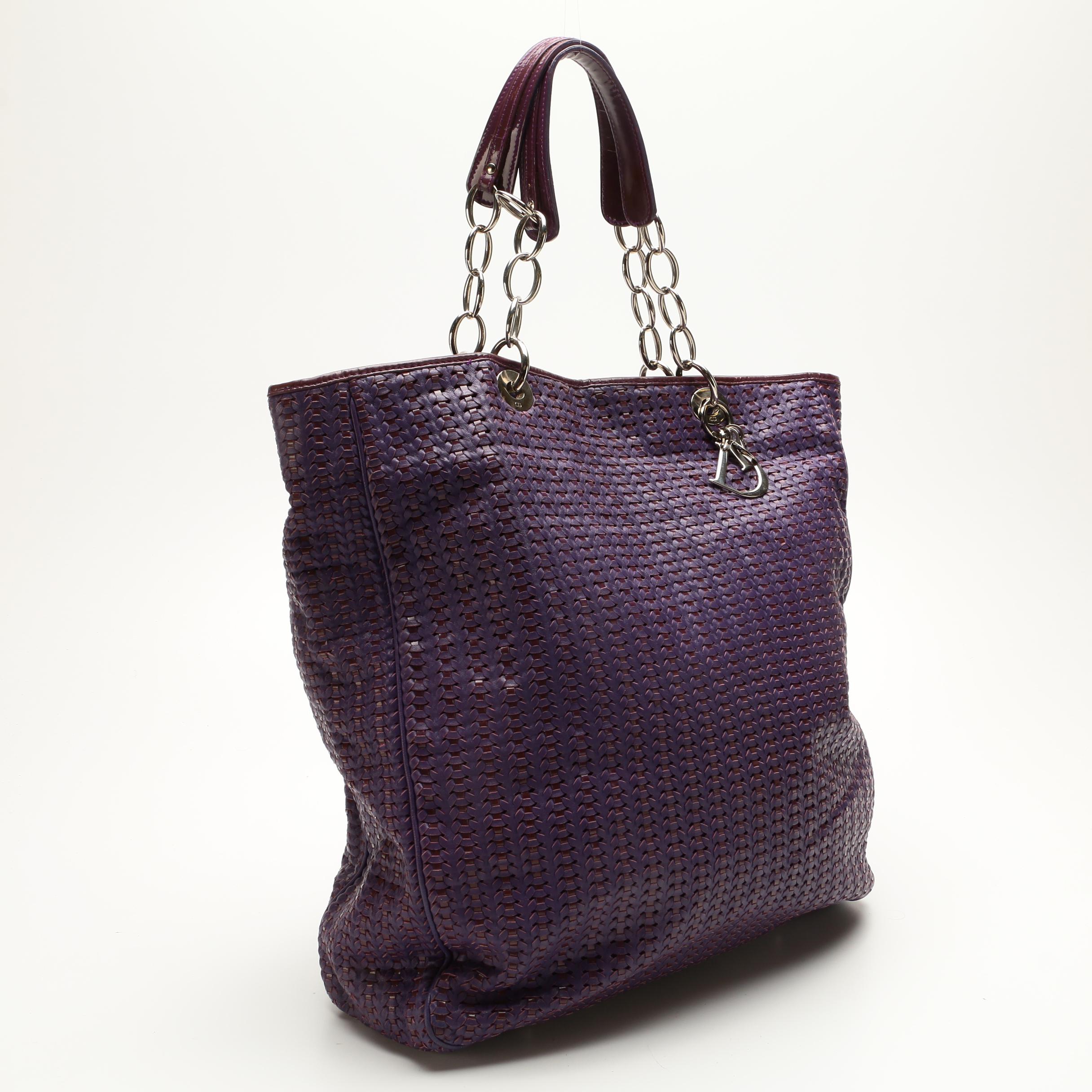 Christian Dior Purple Woven Leather Tote