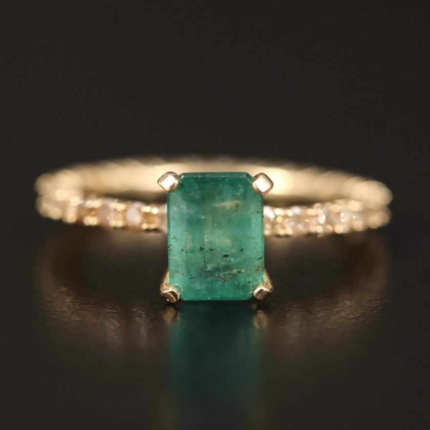 14K 1.49 CT Emerald and Diamond Ring