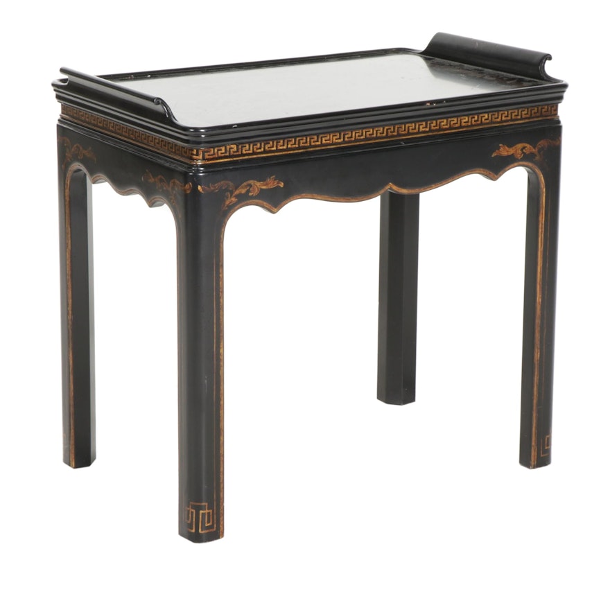Henredon Black Lacquered and Parcel-Gilt Wood Tray Top Table