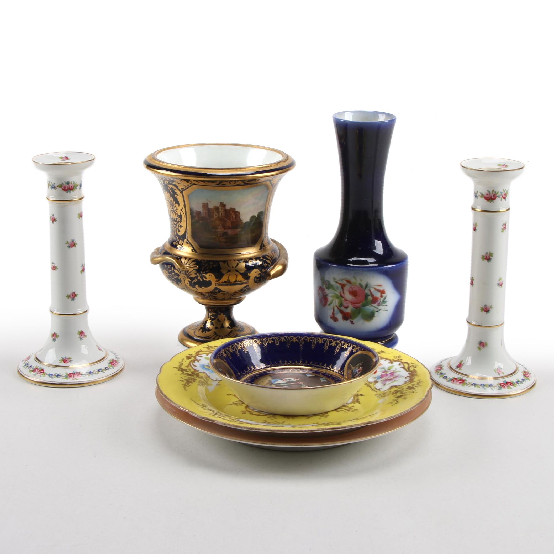 English Cobalt and Gilt Landscape Urn, Royal Vienna and Other European Porcelain