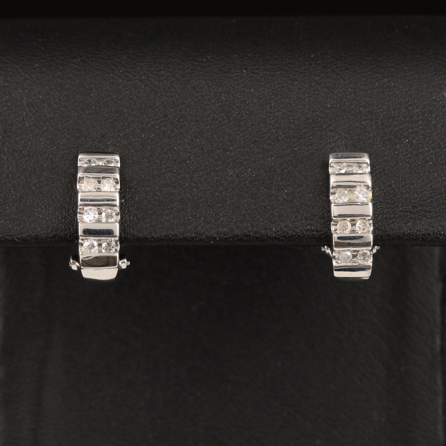 14K Diamond J-Hoop Earrings