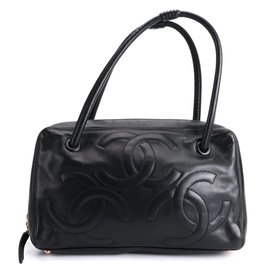 Chanel Triple CC Shoulder Bag in Black Lambskin Leather