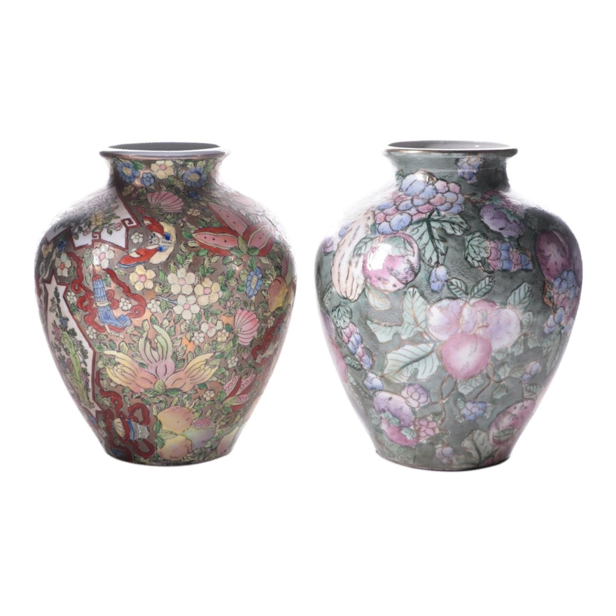 Chinese Fruit and Flower Vases, Mid to Late 20th Century