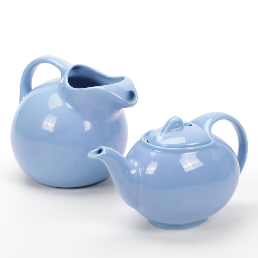 Hall "Cadet Blue" Ceramic Teapot and Pitcher