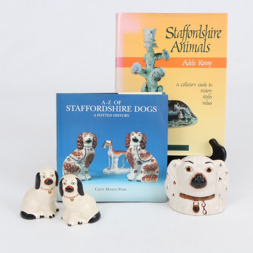 Staffordshire  Spaniel Coin Bank, Miniature Figurines and  Reference Books Books