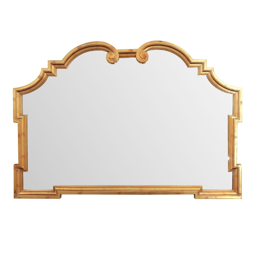 Hollywood Regency Style Gilt Wood Scrolled Broken Arched Wall Mirror