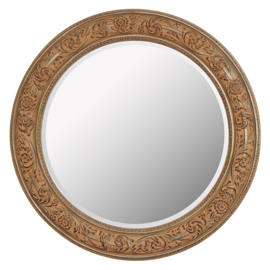 Round Carved Wood Wall Mirror