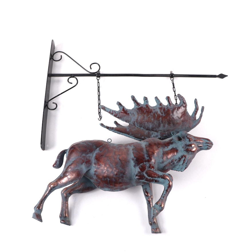 Patinated Copper Moose Weathervane Figure with Wall Bracket