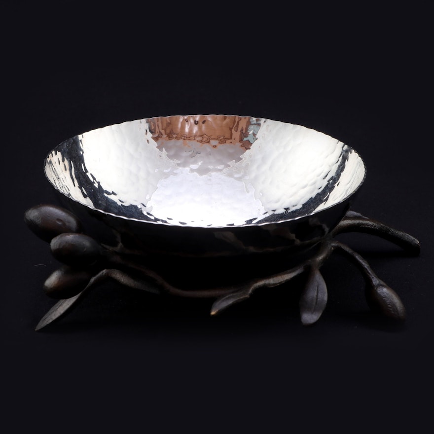 Michael Aram Hammered Silver-Tone Metal Olive Branch Nut Bowl