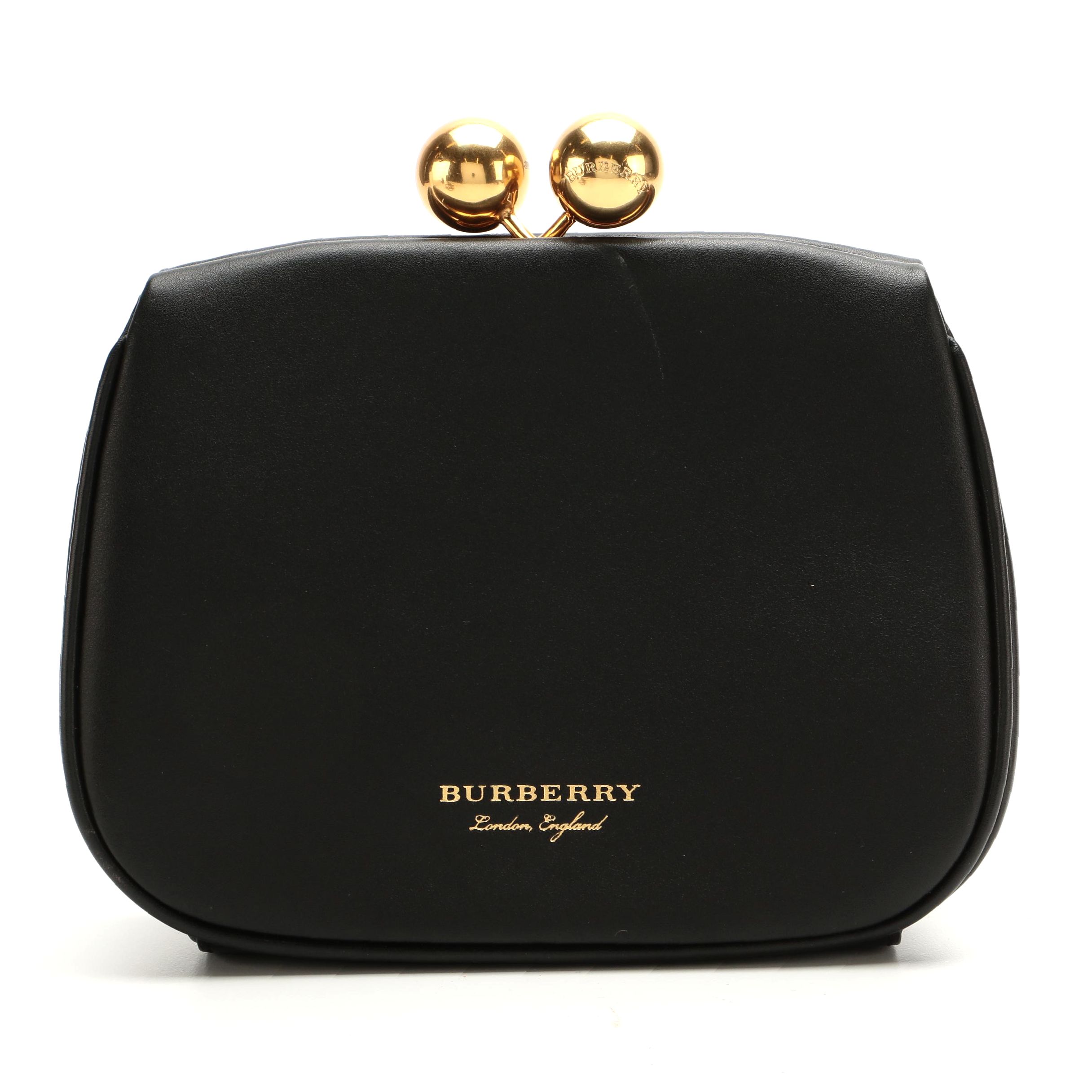 Burberry Black Leather Kiss Lock Frame Clutch