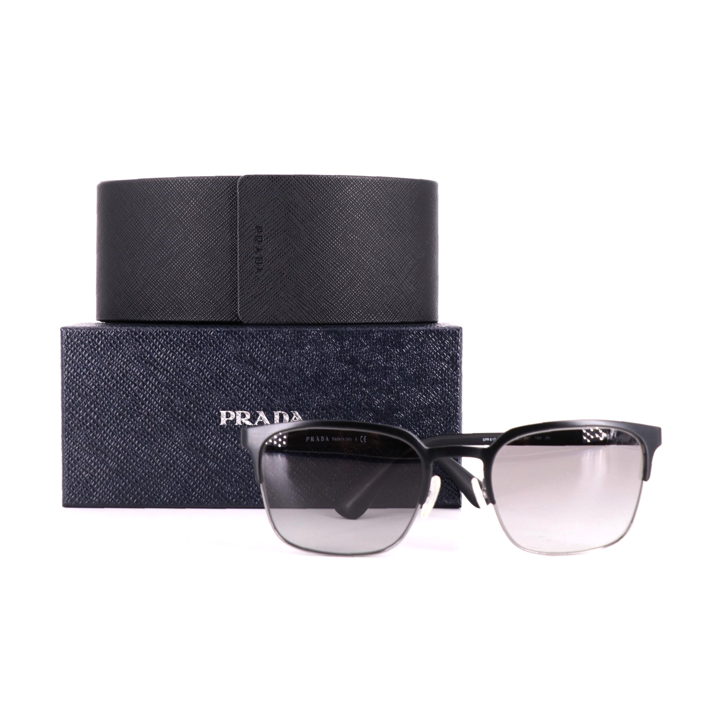 Men's Prada SPR61S Square Semi-Rimless Sunglasses with Case and Box
