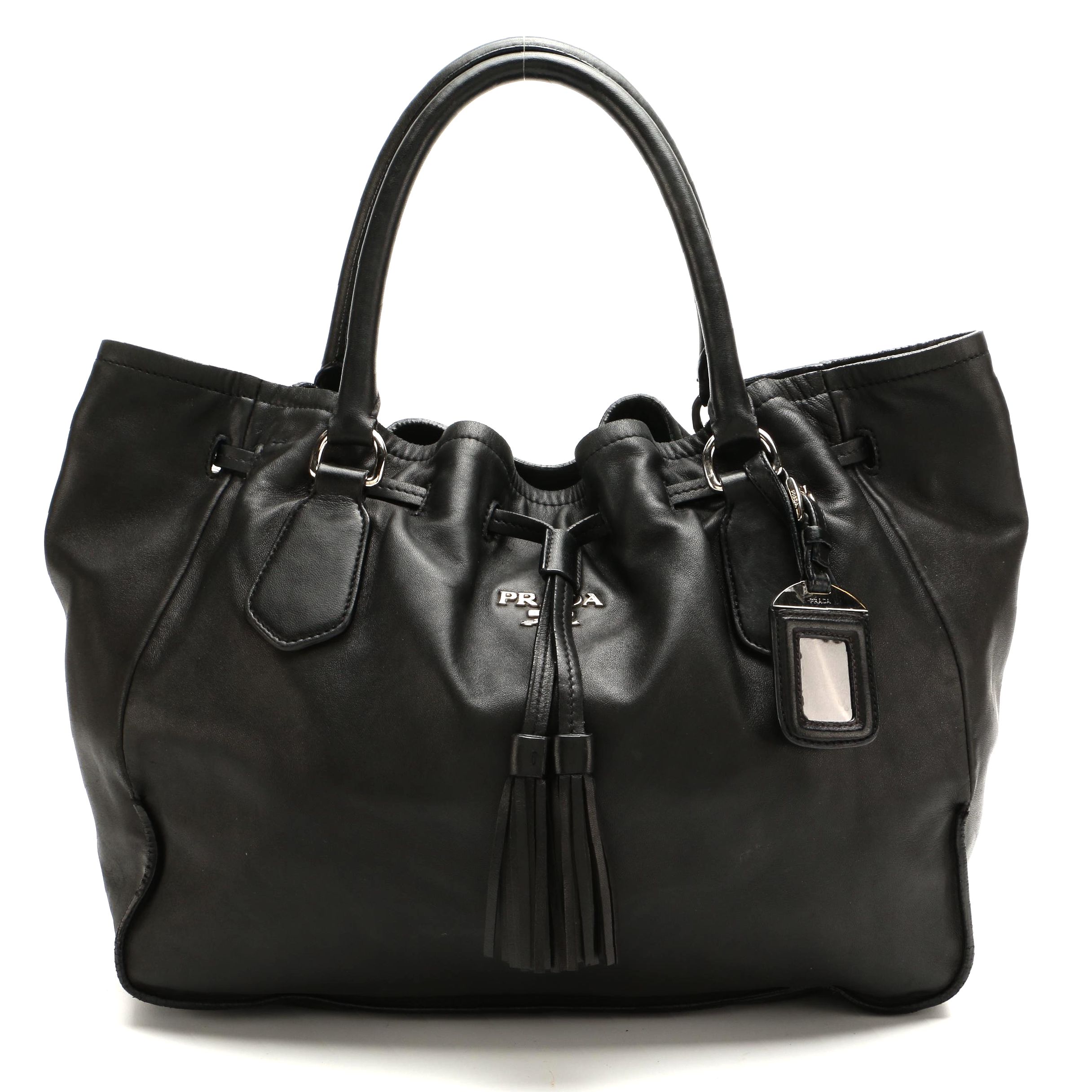 Prada Black Nappa Leather Sport Tote with Drawstring Tassels