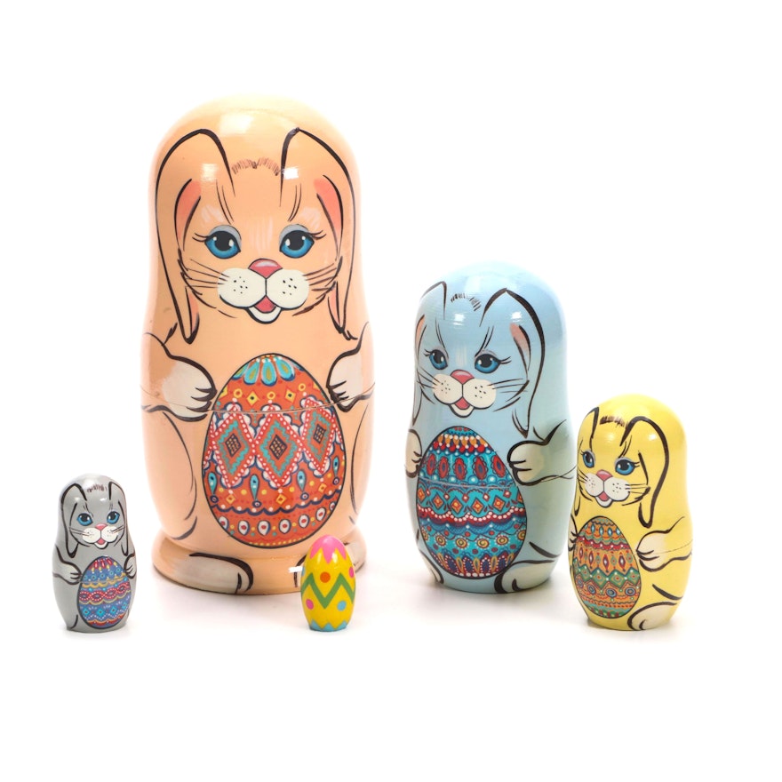 Handcrafted Russian Matryoshka Easter Bunny Nesting Dolls