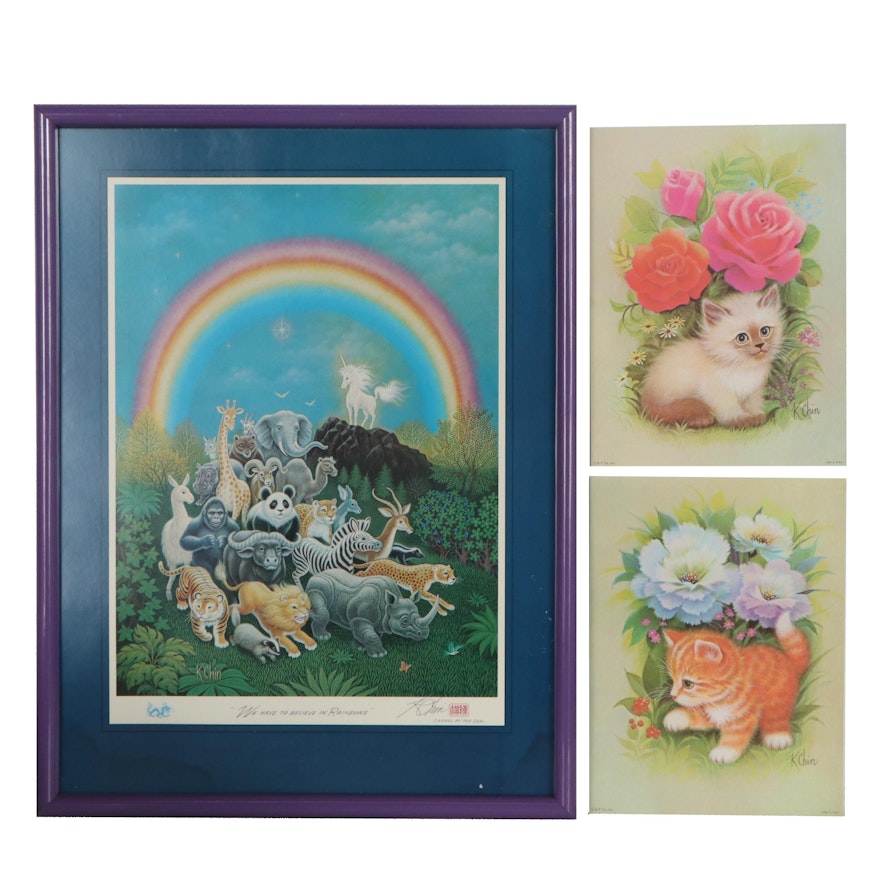 K. Chin Offset Lithograph "We Have to Believe in Rainbow" and More