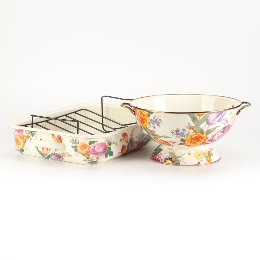 MacKenzie-Childs "Flower Market" Roasting Pan and Centerpiece Bowl