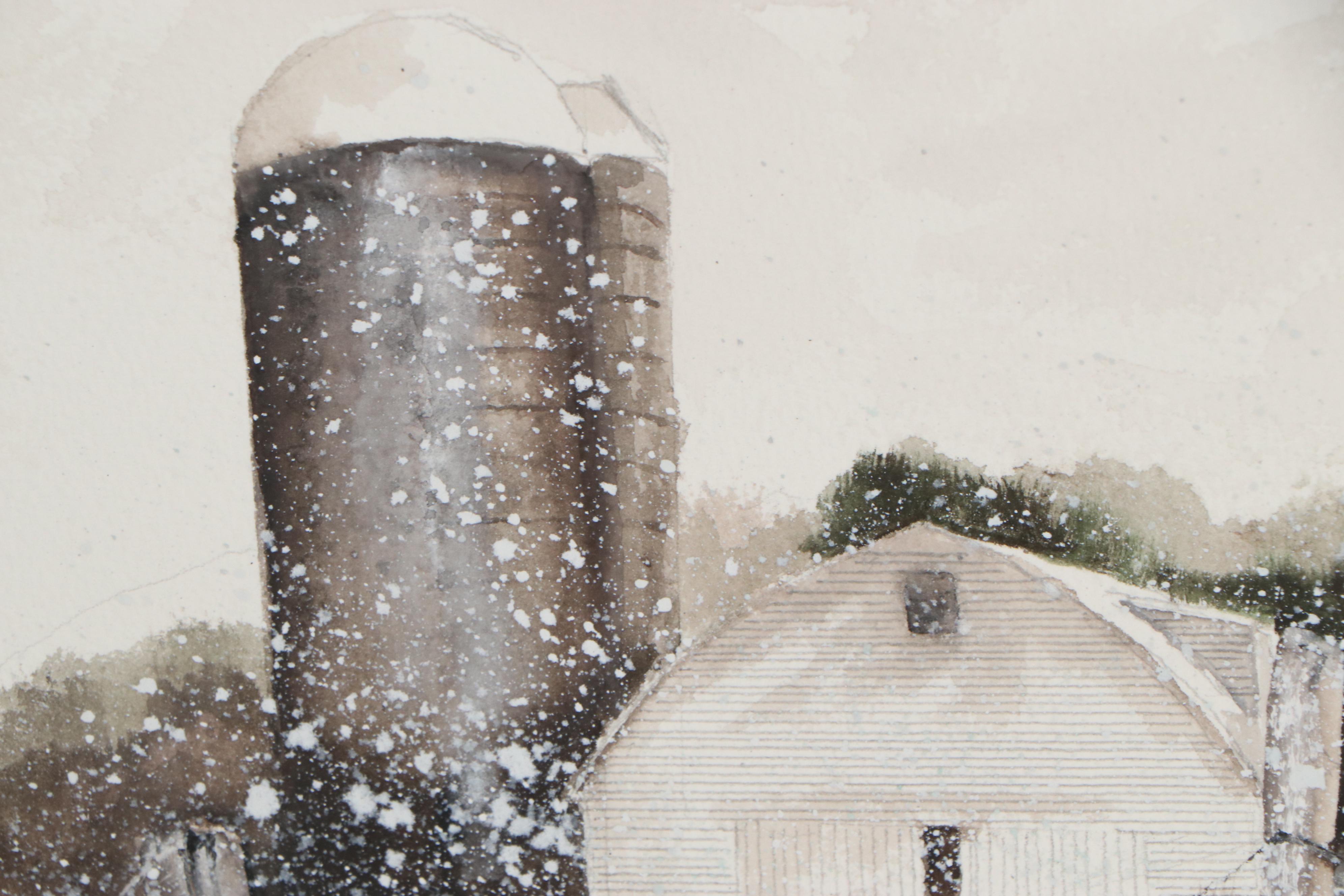 Dick Heffelfinger Watercolor Painting of Winter Farm, 2010