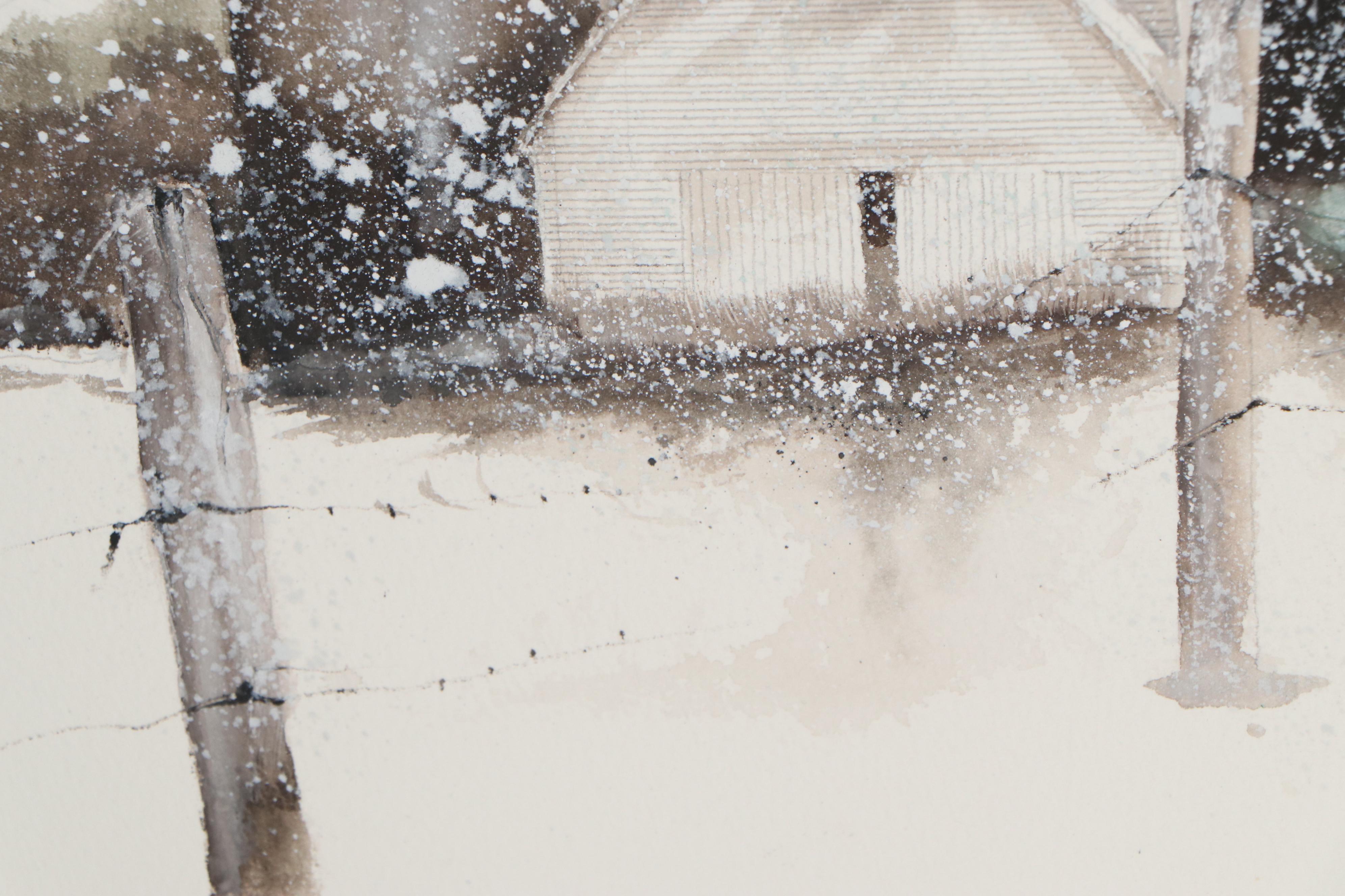 Dick Heffelfinger Watercolor Painting of Winter Farm, 2010
