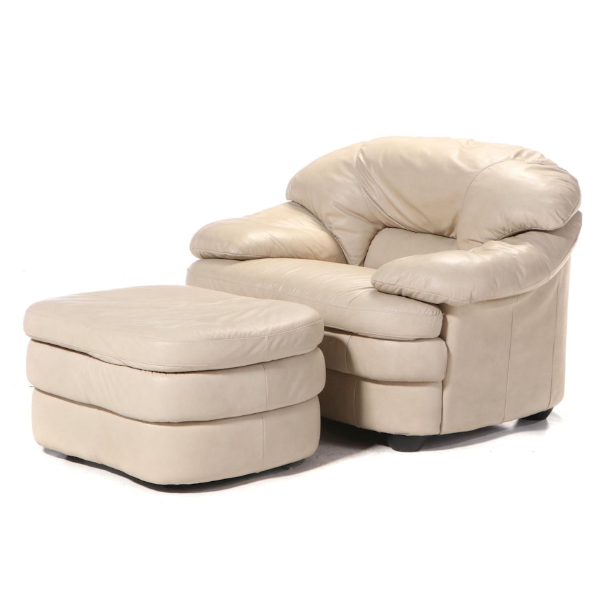 Italian Leather Lounge Chair and Ottoman