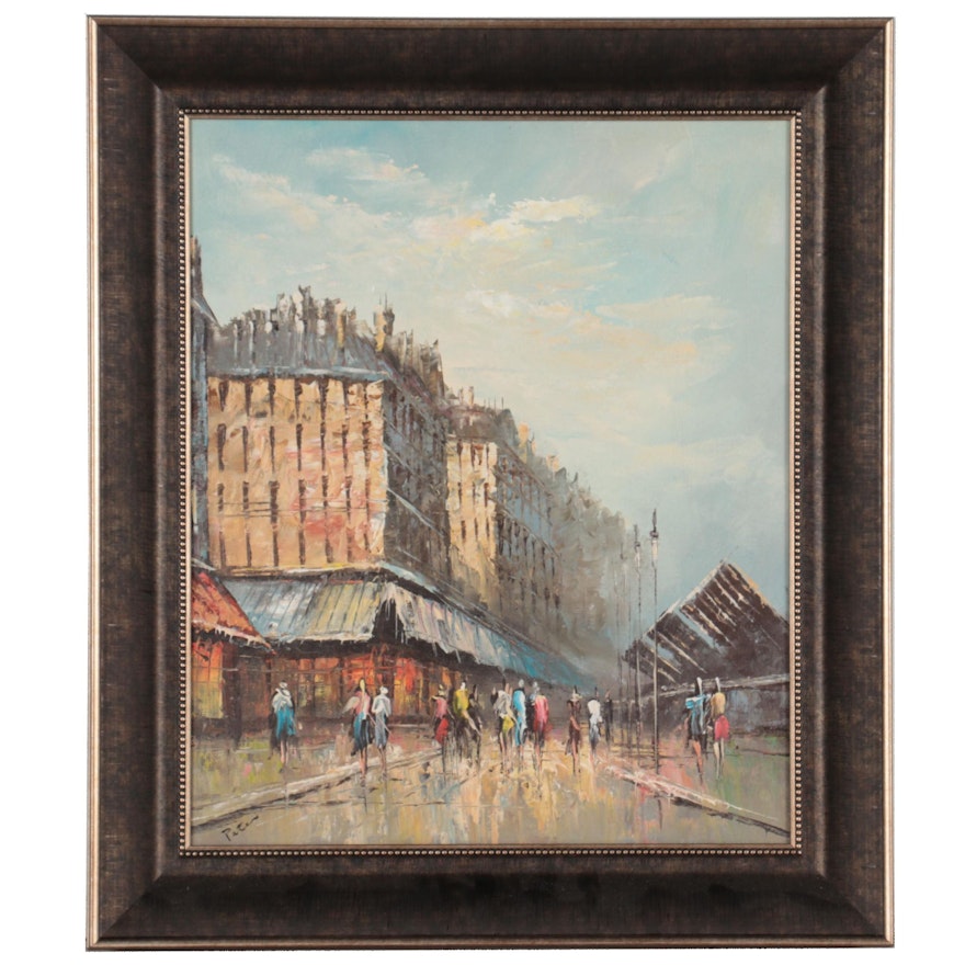 Impressionist Style Landscape Oil Painting of Street Scene, Late 20th Century