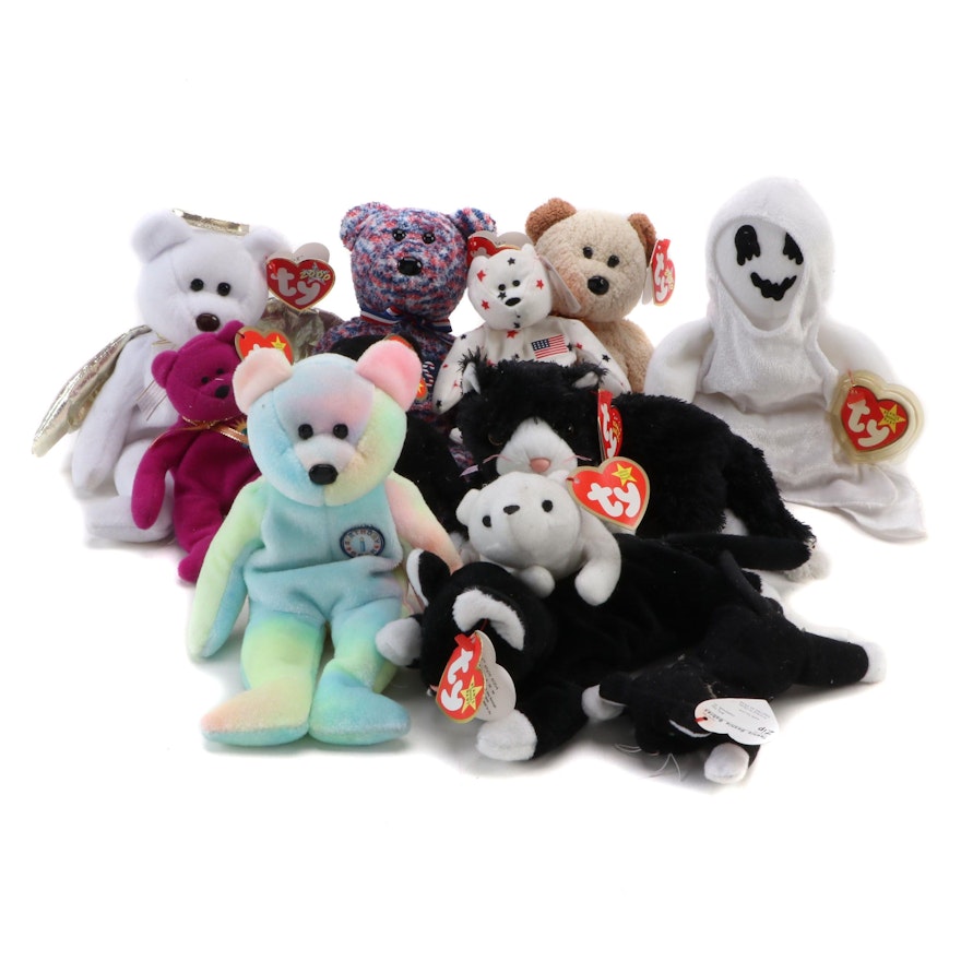 Ty Beanie Babies and Teenie Beanies Including "Zip" and "B.B. Bear"