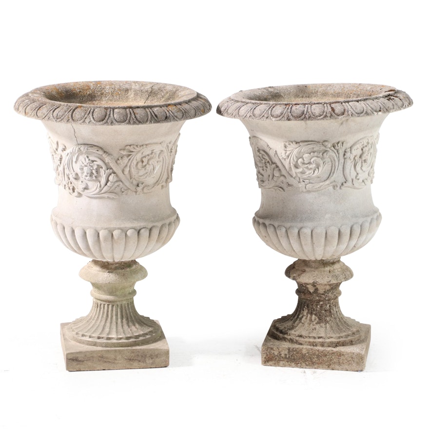 Neoclassical Style Cast Concrete Outdoor Planters