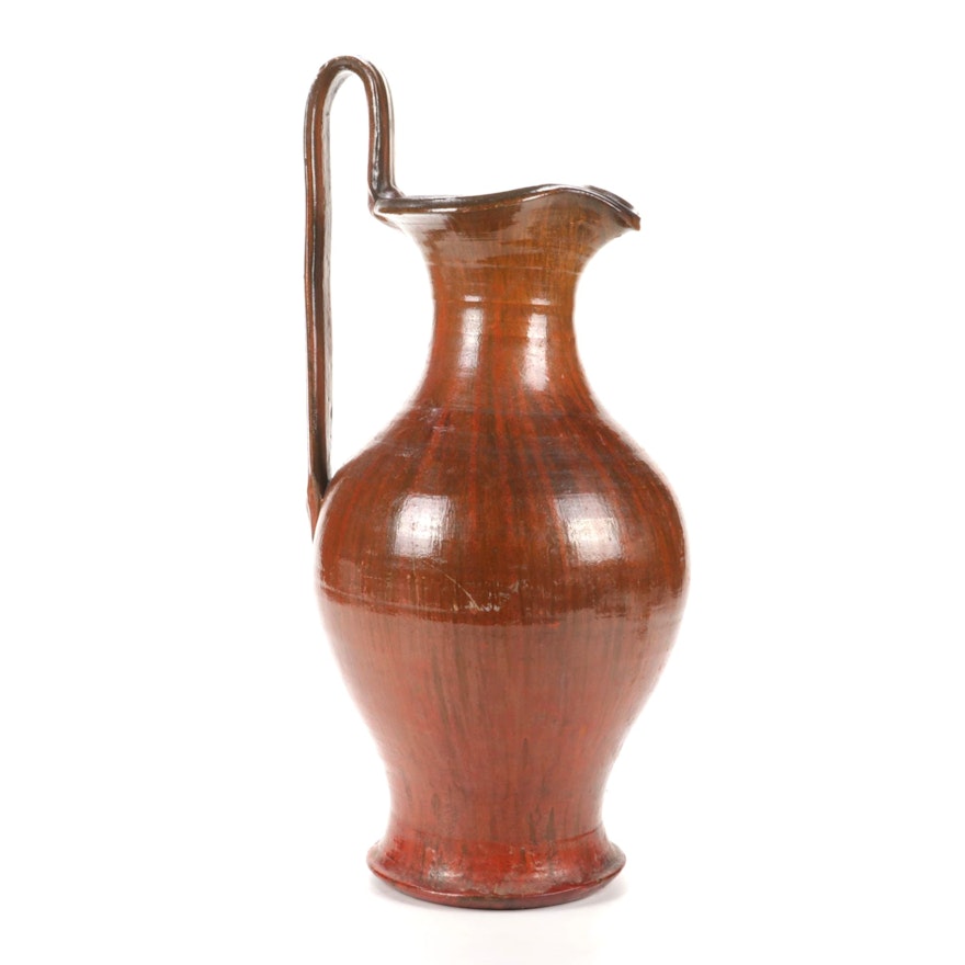 Long Handled Ceramic Water Pitcher, Late 20th Century