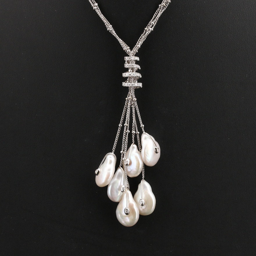 Yvel 18K Pearl and Diamond Drop on Multi-Strand Chain Necklace